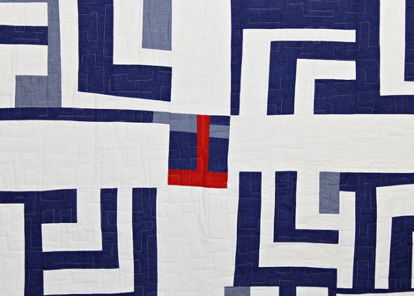 Detail of Blue and White Split Log Cabin Quilt by Stacey Sharman of Peppermint Pinwheels