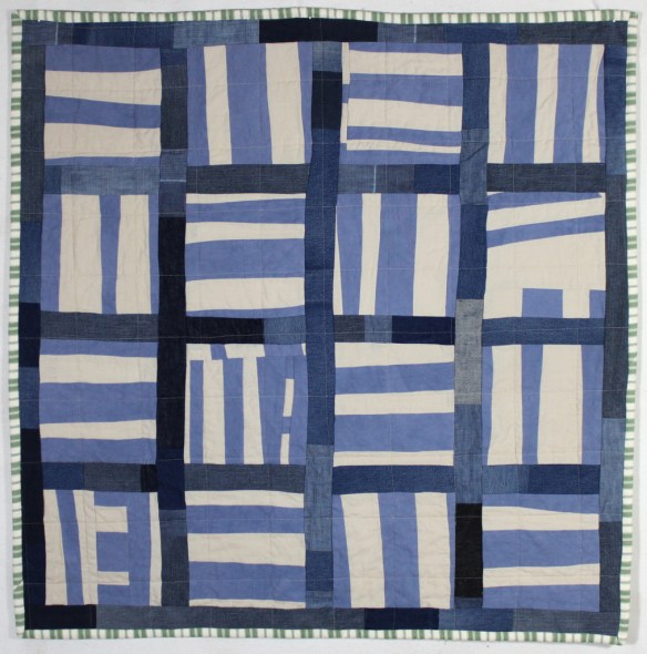 Linen and Denim Stripe Block Quilt by Stacey Sharman of Peppermint Pinwheels