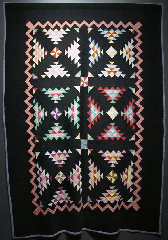 Railroad Crossing with Zig Zag Border, dated 1928. Made by Mrs. Albert V. Schlabach (Christina Yoder Schlabach) Benton, Ohio. Cotton. Railroad Crossing with Zig Zag Border, dated 1928. Made by Mrs. Albert V. Schlabach (Christina Yoder Schlabach) Benton, Ohio. Cotton.