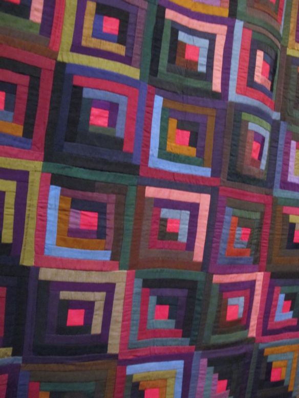 Log Cabin, Straight Furrow Variation, dated 1914. Made by Marian Yoder. Holmes County. Wool.