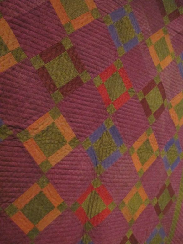 Nine Patch Variation "Winter Quilt", 1884. Unknown maker. Initialed and dated in the quilting "R.T. 1884". Know County. Heavy Wool. Nine Patch Variation "Winter Quilt", 1884. Unknown maker. Initialed and dated in the quilting "R.T. 1884". Know County. Heavy Wool.