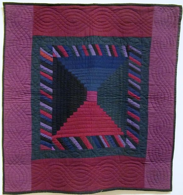 Courthouse Steps Center Medallion Crib Quilt, c. 1910-20 (bottom) Unknown maker. Bunker Hill, Holmes County. Wool. Courthouse Steps Center Medallion Crib Quilt, c. 1910-20 (bottom) Unknown maker. Bunker Hill, Holmes County. Wool.