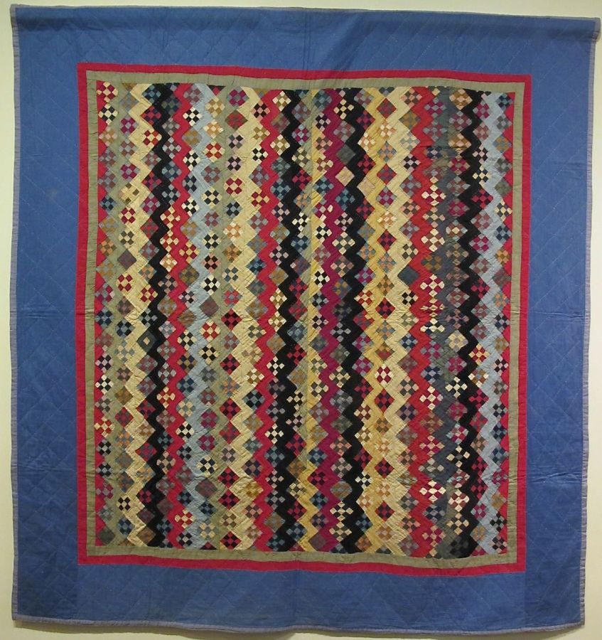 Zig Zag Nine Patch Variation, c. 1890-1930 (top made c. 1890, incorporated into the quilt, c. 1930). Unknown Maker. Geauga County. Cotton. From the Darwin D Bearley Collection