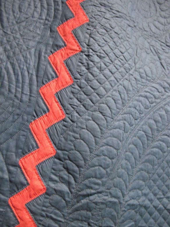 Plain Quilt with Zig Zag Inner Border, c. 1925-30. Unknown maker. Wayne County. Cotton.