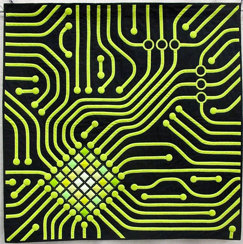 CPU by Katherine Jones. Chigwell, Tasmania, Australia. 1st place, Bias Tape Applique Challenge, QuiltCon 2015.