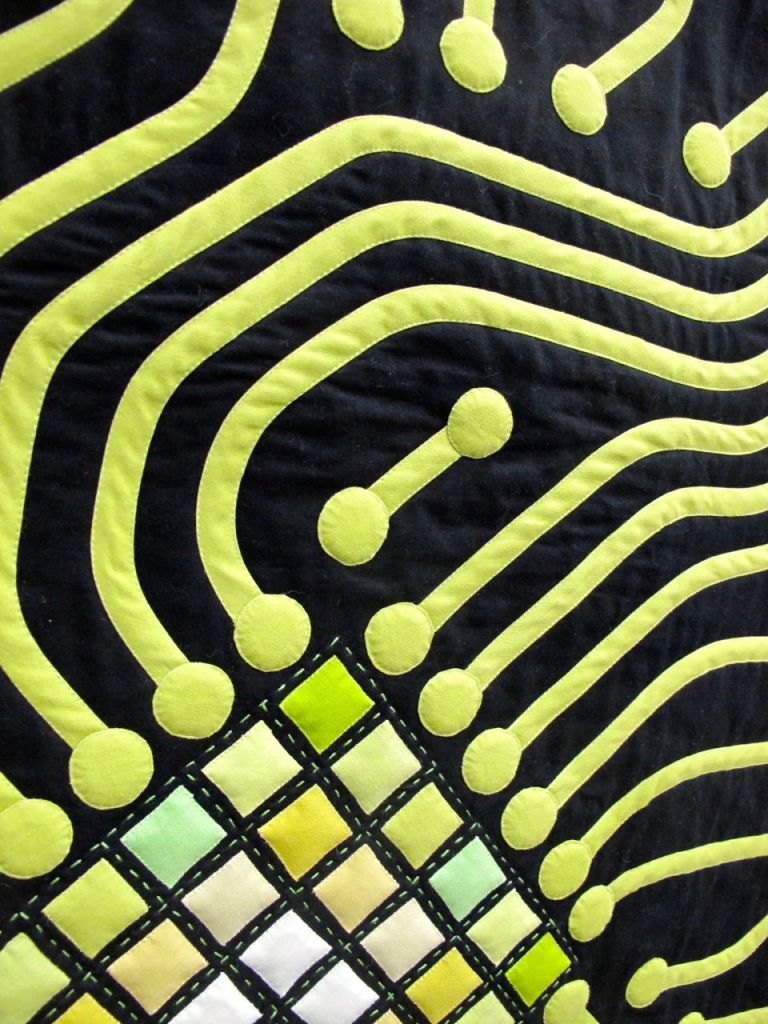 CPU by Katherine Jones. Chigwell, Tasmania, Australia. 1st place, Bias Tape Applique Challenge, QuiltCon 2015.