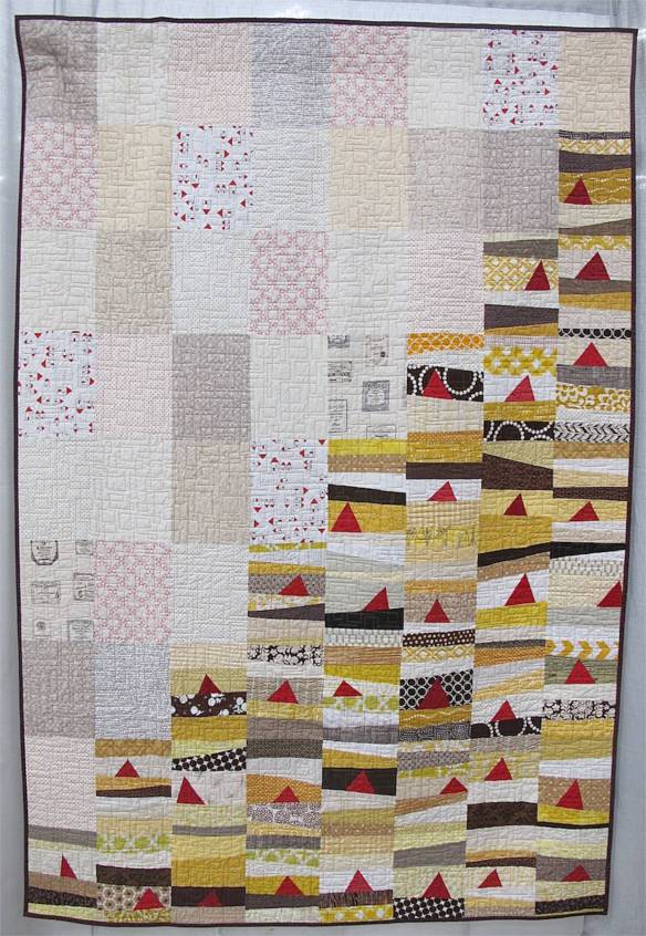 Ascent. Thorndale, Texas. Pieced by Toni Lovelady, Heidi Grohs, Andy Knowlton, Bobbi Brekke, Jennifer Worthen, Carie Jo, Rachel Booth, Lindsay Connor, Jennifer Pelecchia, Amanda Hohnstreiter. Quilted by Amanda Hohnstreiter. Block Design by Deborah Aspuria. Quilt Design by Amanda Hohnstreiter.