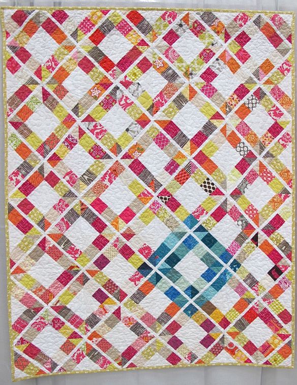 Trellis Crossroads. Florence, Colorado. Pieced by Jessica Kerkhoff, Carla Fawcett, Elizabeth Adle, Claudia Pate, Mary Gibbons. Quilted by Sandra Smith, Vickey Hughes, Brittney Selby, Jaime Penrod, Tiffany Searle. Quilted by Sandra Smith, Vickey Highes, Brittney Selby, Jaime Penrod, Tiffany Searle, Collaboration quilt created by the Humility Circle of Do. Good. Stitches. Patterns from the book "Modern Bee".