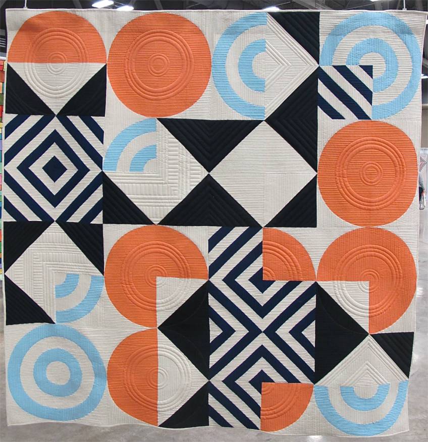 Eames Blocks designed by Lorena Maranon, pieced by Jen Carlton Bailly, quilted by Gina Pina. Winning design for the Modern Quilt Guild Giveaway Quilt Design Challenge.