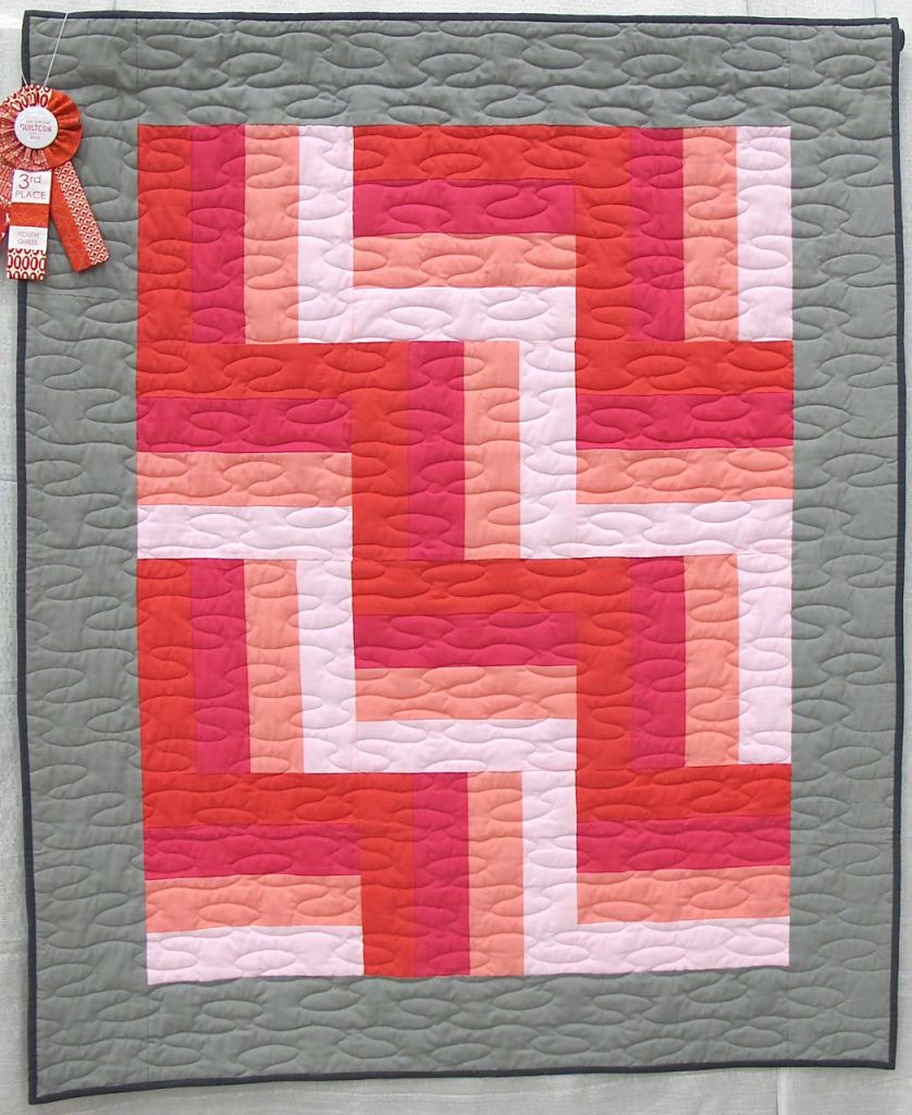 Rothko's Dream by Evie Guigley, Hernando Mississippi. Mom helped cut the rotary strips. Original design, 1st time using a long arm with instruction from Mrs. Teresa Pino, Quilts2aT Studio. 2rd Place, Youth Quilts, QuiltCon 2015.