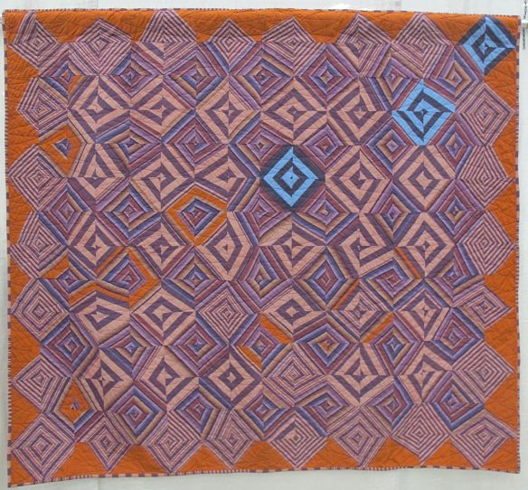 Grapeshot by Maggie Johnson. Tulsa, Oklahoma. Quilted by Ann Olson. Inspired by Kaffe Fassett's "Cutting Corners Quilt"