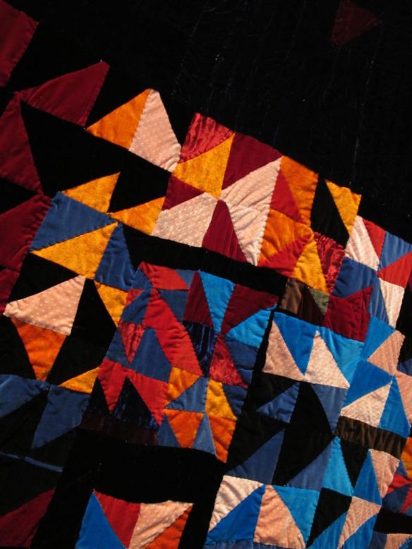 Detail of Four Patch Half Square Strip. Pieced by Rosie Lee Tompkins, quilted by Irene Bankhead