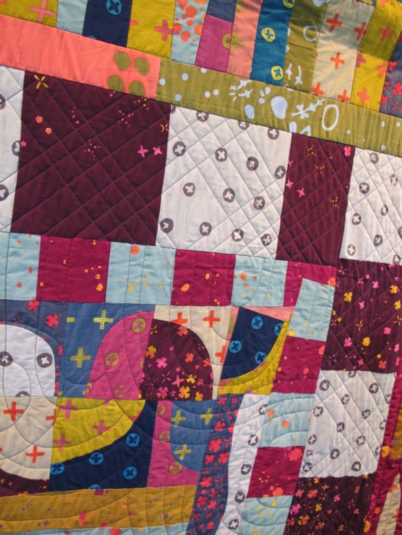 Handcrafted Round Robin, pieced by Rita Nguyen, Anna Carloni, Terri Carpenter, Birgit Hottenrott, and Kristen Takakuwa, quilted by Terri Carpenter Handcrafted Round Robin, pieced by Rita Nguyen, Anna Carloni, Terri Carpenter, Birgit Hottenrott, and Kristen Takakuwa, quilted by Terri Carpenter