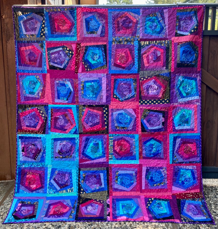 For Sarah and Chris, by Carol Van Zandt, Quilted by Hello Stitch, 87" x 75"