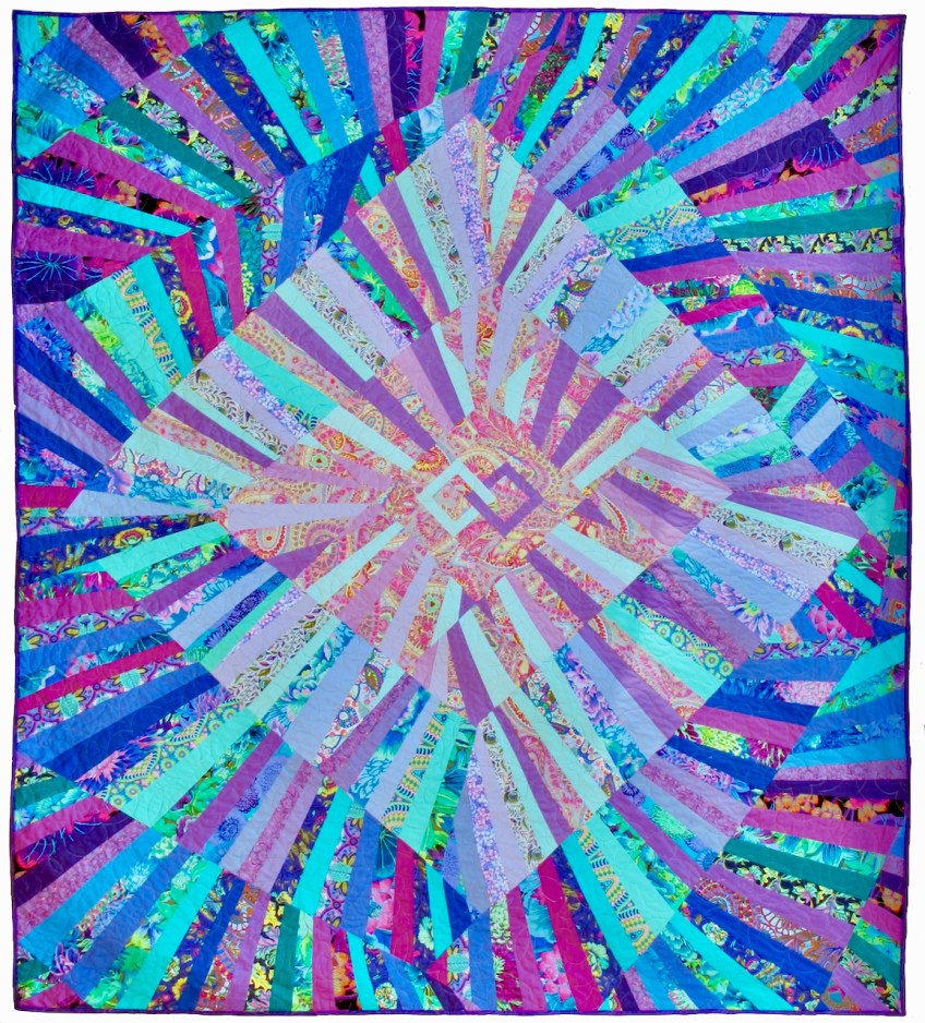 For Karen and Ray by Carol Van Zandt, quilted by Hello Stitch, 91" x 85"